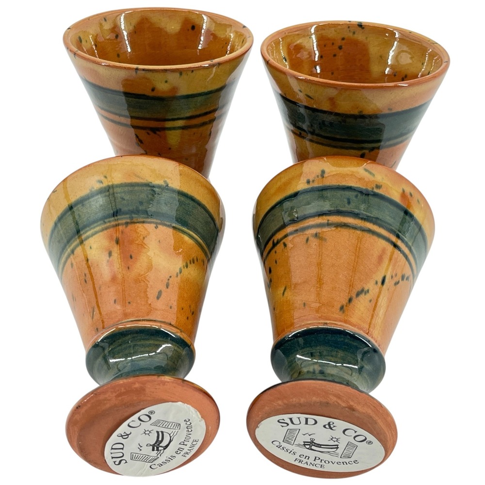 Sud & Co Cassis en Provence France Terracotta Goblets Set of 4 Handmade Pottery